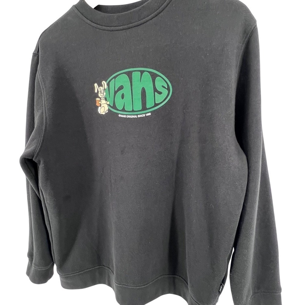 Vans Youth Loose Fit Crewneck Sweatshirt Black Rabbit Graphic Large